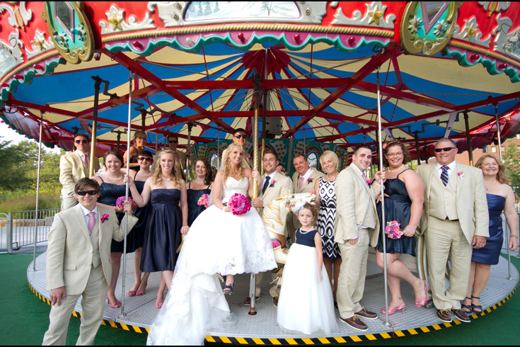 wedding pictures bridal party carousel near Faneuil Hall Quincy Market